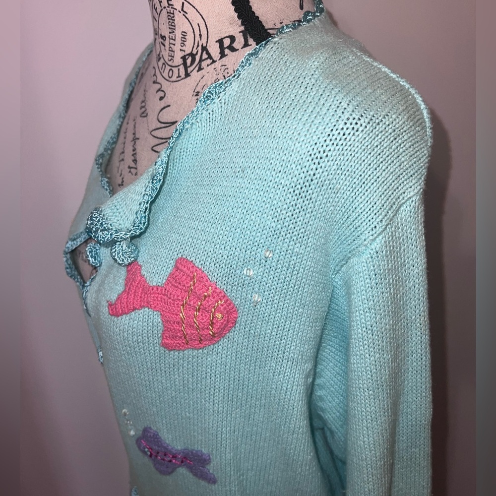 Shenanigans NWT Vintage Fish Under the Sea Nautical Cardigan/Large - Picture 7 of 14